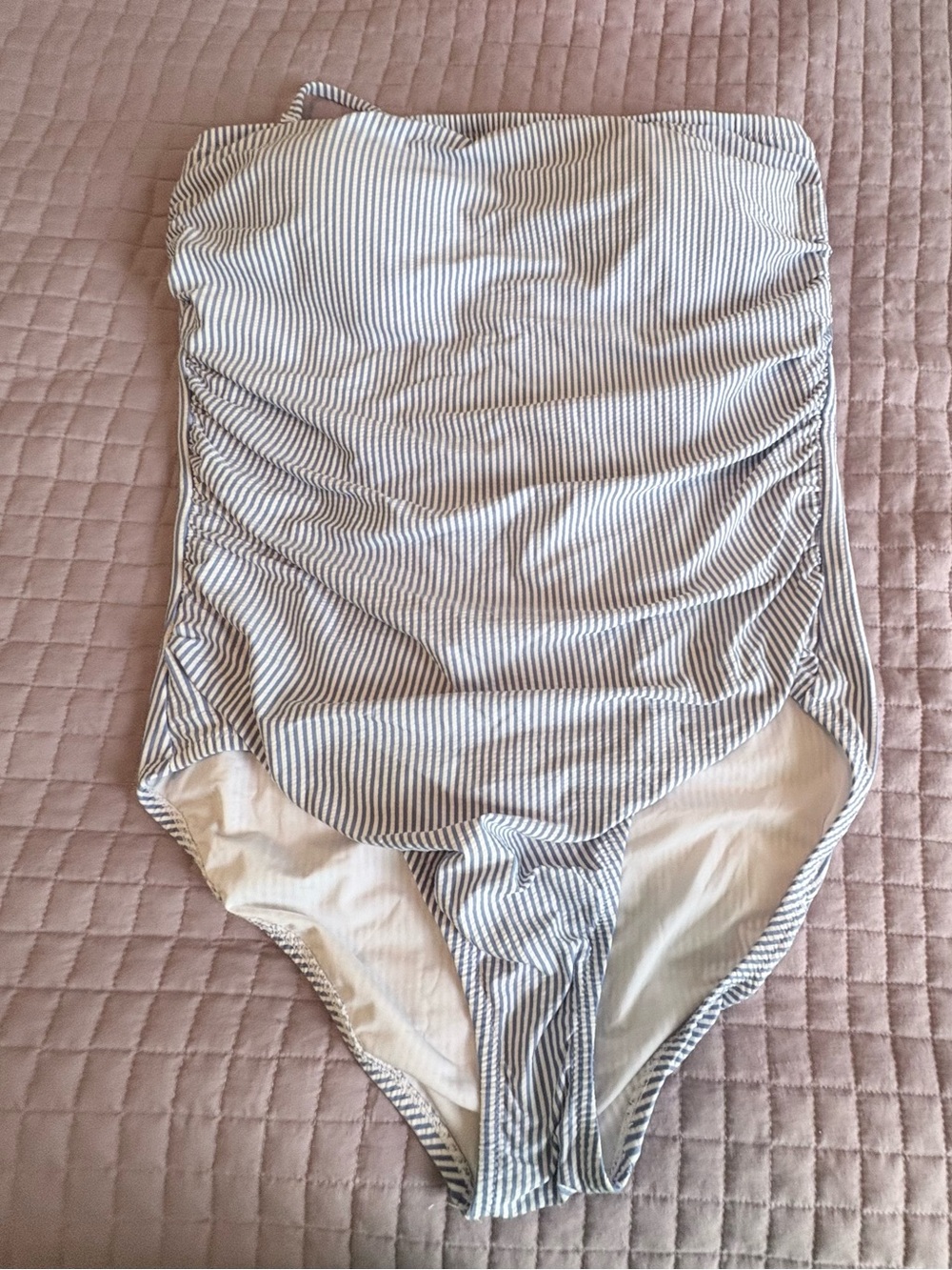 J. Crew White and Gray Striped One-Piece Swimsuit